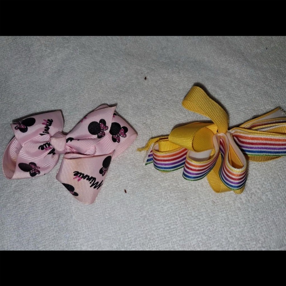 Set of 2 Handmade Grosgrain Ribbon Hair Bows Pink & Multicolor‎